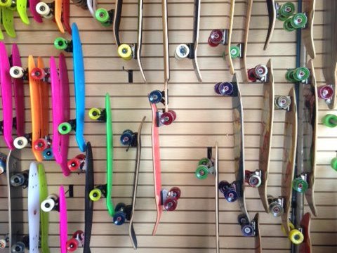 a row of wooden cabinets